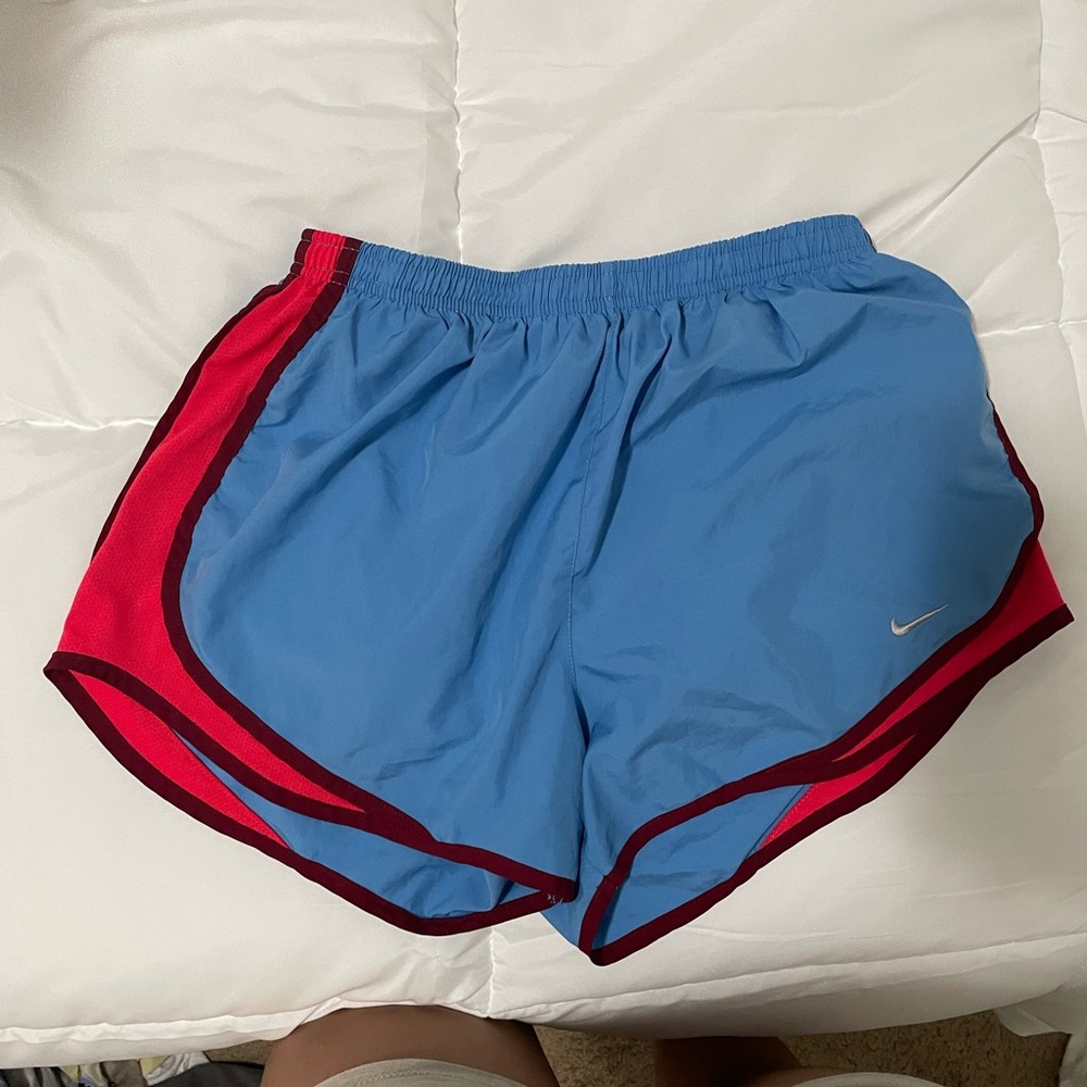 Nike Blue and Red Women's Dri-FIT Tempo Mid-Rise Brief-Lined Running Shorts